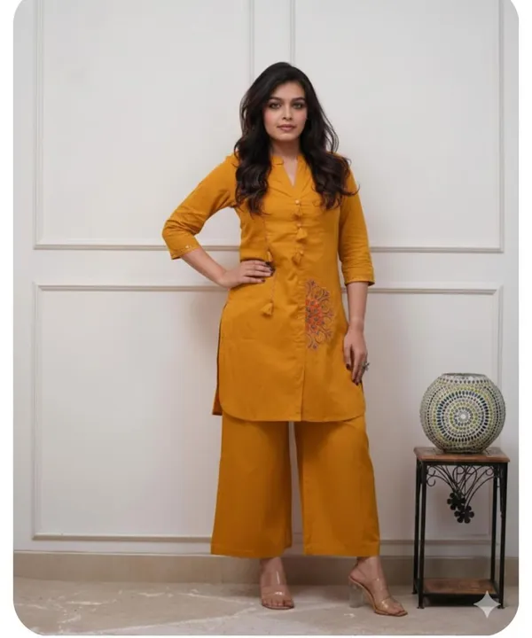 Mustard_Cotton_Straight_Kurta_With_Palazzo_Set_For_Women