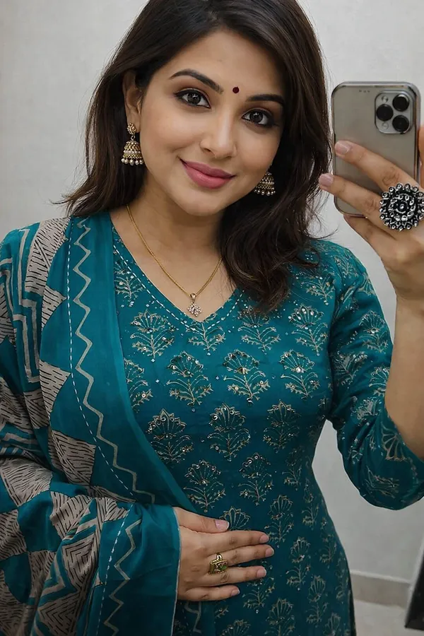 Teal_Cotton_Floral_Print_Kurta_Set_with_Dupatta_for_Women