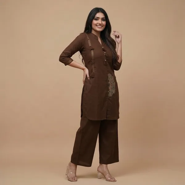 Brown_Embroidered_Kurta_Palazzo_Set_For_Women
