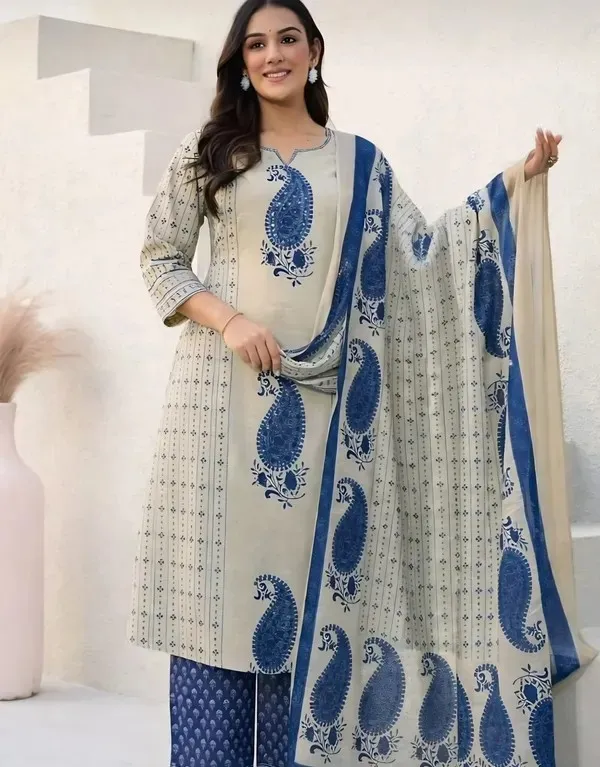 Beige_Cotton_Printed_Straight_Kurta_with_Blue_Palazzo_for_Women
