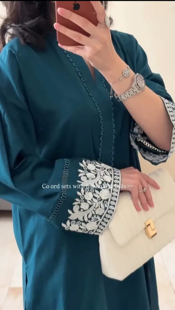 Teal_Embroidered_Kurta_With_Matching_Trousers_For_Women
