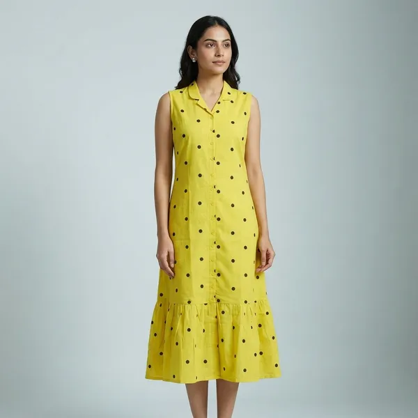 Yellow_Cotton_Polka_Dot_Sleeveless_Midi_Dress_For_Women