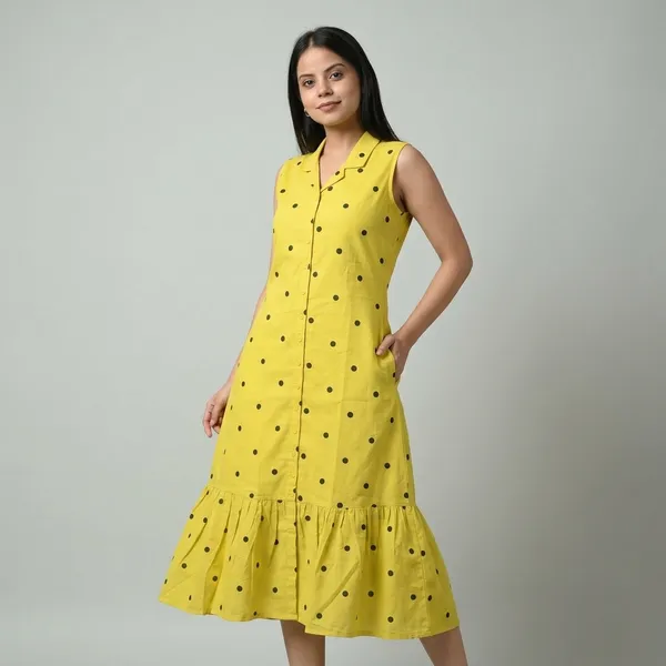 Yellow_Cotton_Polka_Dot_Sleeveless_Midi_Dress_For_Women