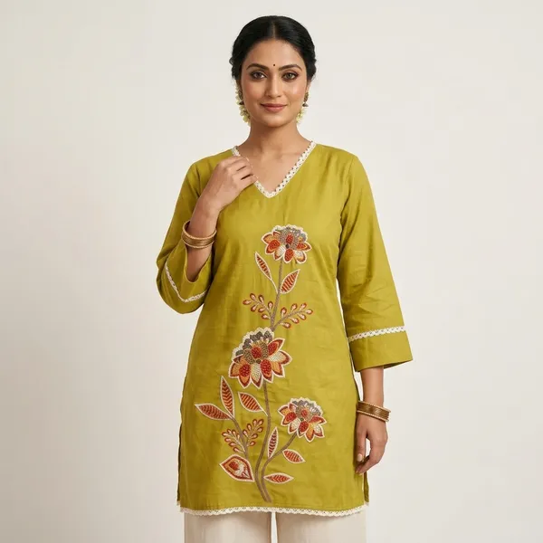 Olive_Green_Embroidered_Floral_Kurta_Palazzo_Set_For_Women