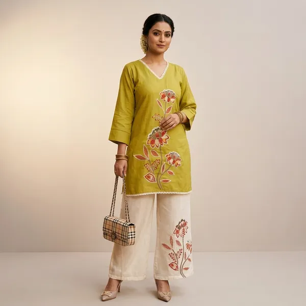 Olive_Green_Embroidered_Floral_Kurta_Palazzo_Set_For_Women