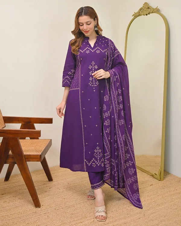 Purple_Bandhani_Print_Kurta_Set_With_Dupatta_For_Women