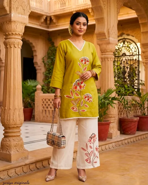 Olive_Green_Embroidered_Floral_Kurta_Palazzo_Set_For_Women