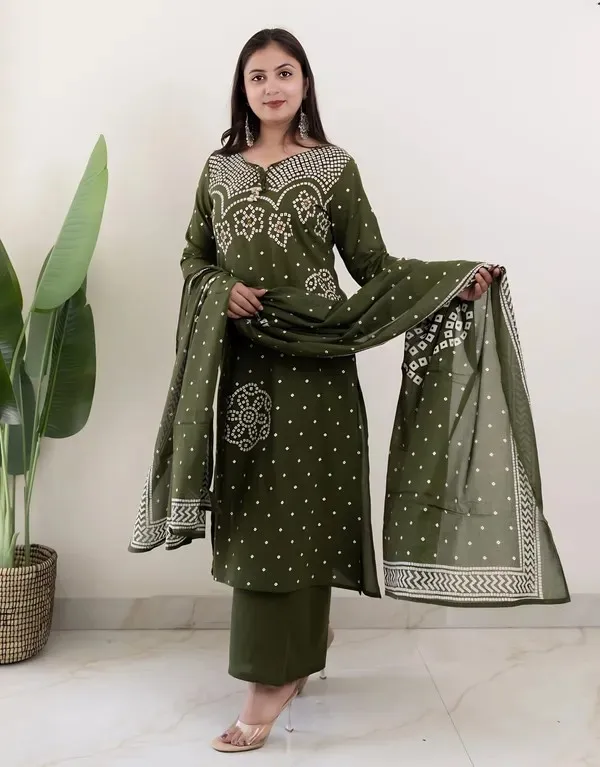 Olive_Green_Bandhani_Print_Kurta_Palazzo_Set_with_Dupatta
