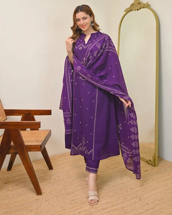 Purple_Bandhani_Print_Kurta_Set_With_Dupatta_For_Women