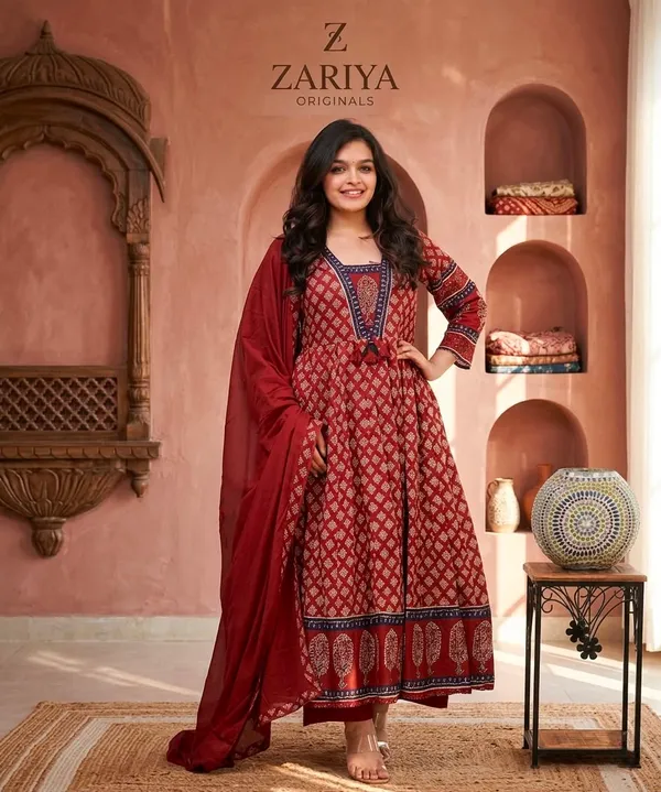 Red_Printed_Anarkali_Kurta_Set_With_Dupatta_For_Women