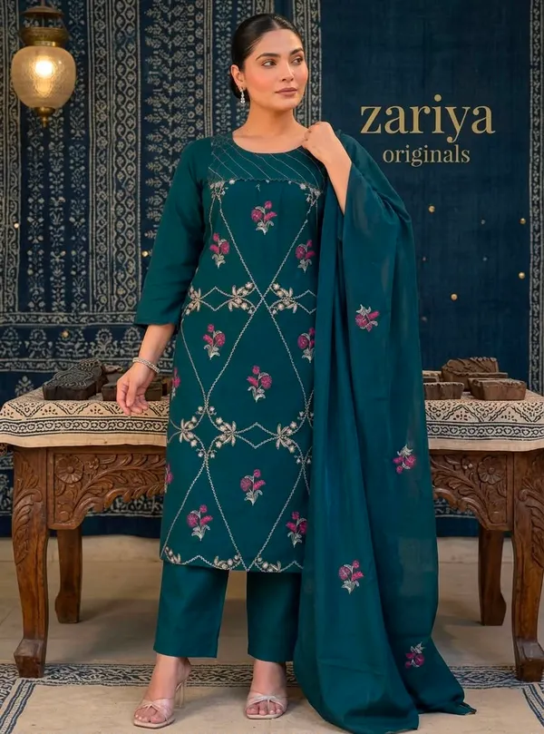 Teal_Embroidered_Straight_Kurta_Set_With_Dupatta_For_Women