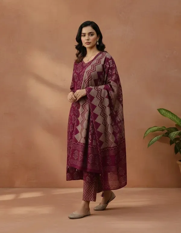 Maroon_Printed_Cotton_Straight_Kurta_with_Palazzo_and_Dupatta_for_Women