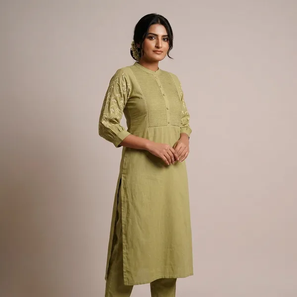 Olive_Green_Embroidered_Kurta_Pant_Set_For_Women