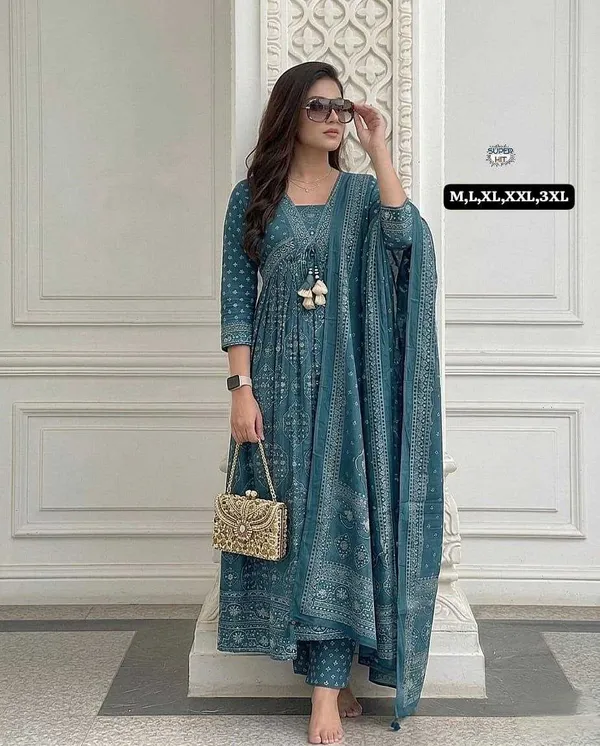Teal_Printed_Anarkali_Kurta_Palazzo_Set_With_Dupatta_For_Women