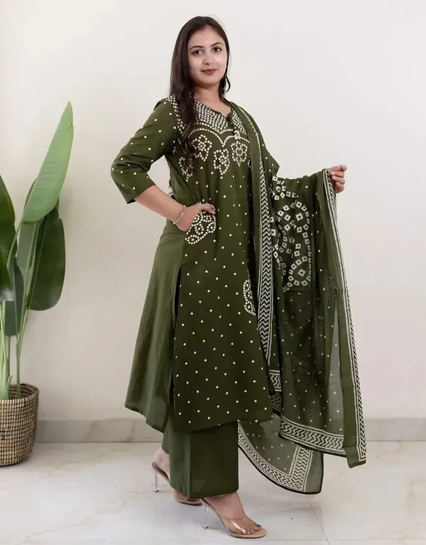 Olive_Green_Bandhani_Print_Kurta_Palazzo_Set_with_Dupatta