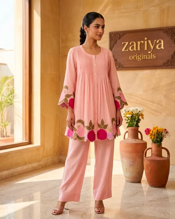 Pink_Embroidered_Floral_Tunic_And_Palazzo_Set_For_Women