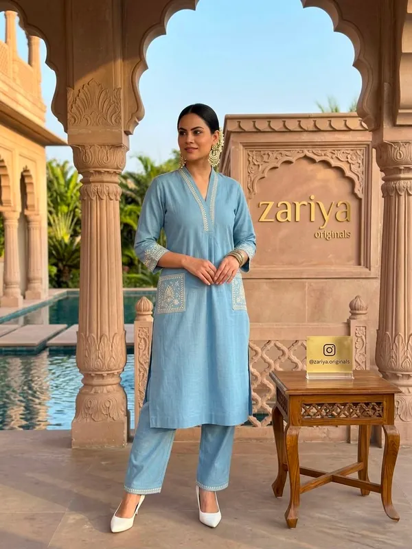 Sky_Blue_Embroidered_Kurta_Set_For_Women