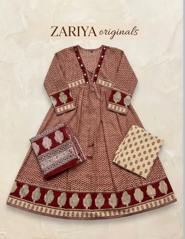 Maroon_Cotton_Printed_Anarkali_Kurta_Set_For_Women
