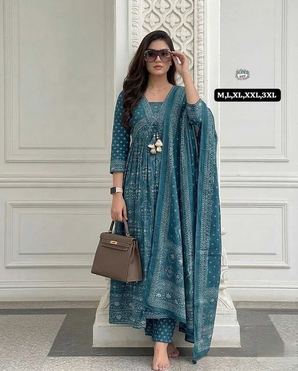 Teal_Printed_Anarkali_Kurta_Palazzo_Set_With_Dupatta_For_Women