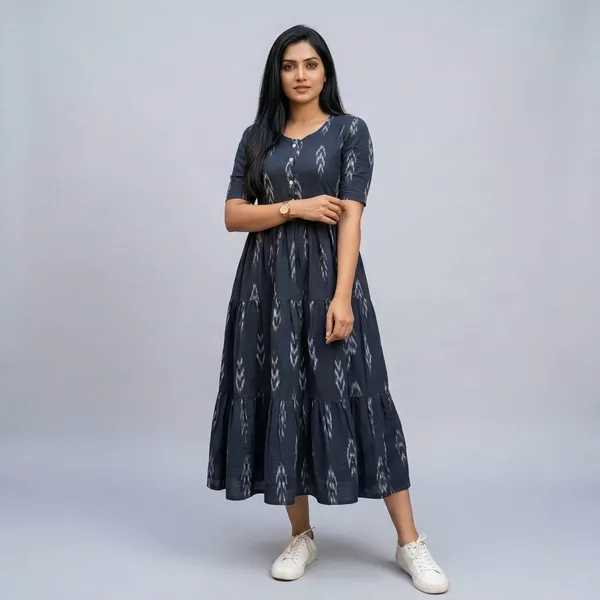 Navy_Blue_Cotton_Ikat_Print_Fit_And_Flare_Dress_For_Women