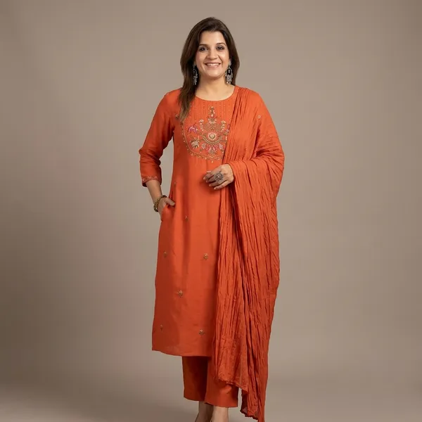 Orange_Embroidered_Straight_Kurta_Set_With_Dupatta_For_Women