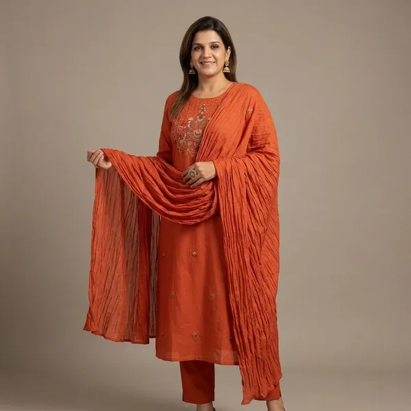 Orange_Embroidered_Straight_Kurta_Set_With_Dupatta_For_Women