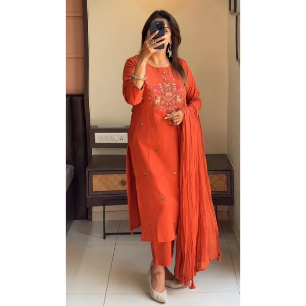 Orange_Embroidered_Straight_Kurta_Set_With_Dupatta_For_Women