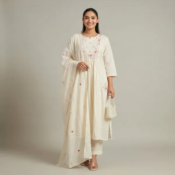 Off_White_Floral_Embroidered_Kurta_Set_With_Dupatta_For_Women