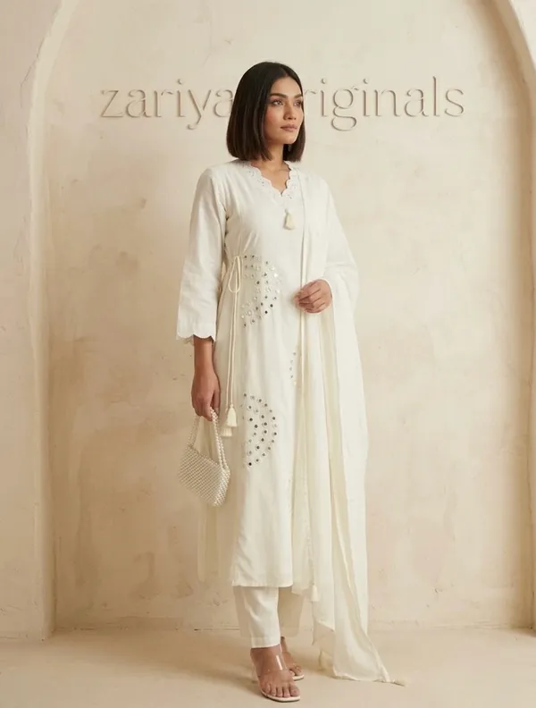 White_Embellished_Mirror_Work_Kurta_Set_With_Dupatta_For_Women