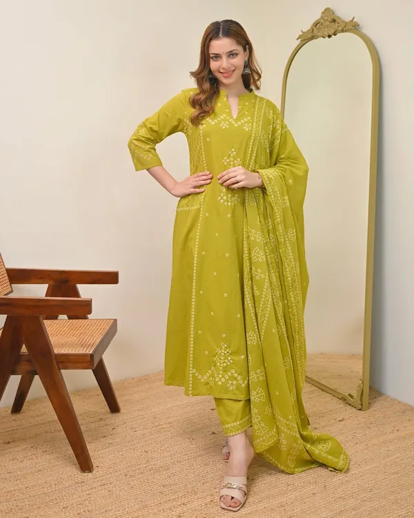 Olive_Green_Embroidered_Cotton_Kurta_Set_With_Dupatta_For_Women