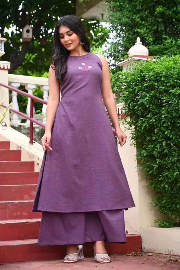 Purple_Cotton_Floral_Embroidered_Sleeveless_Kurta_Palazzo_Set_For_Women