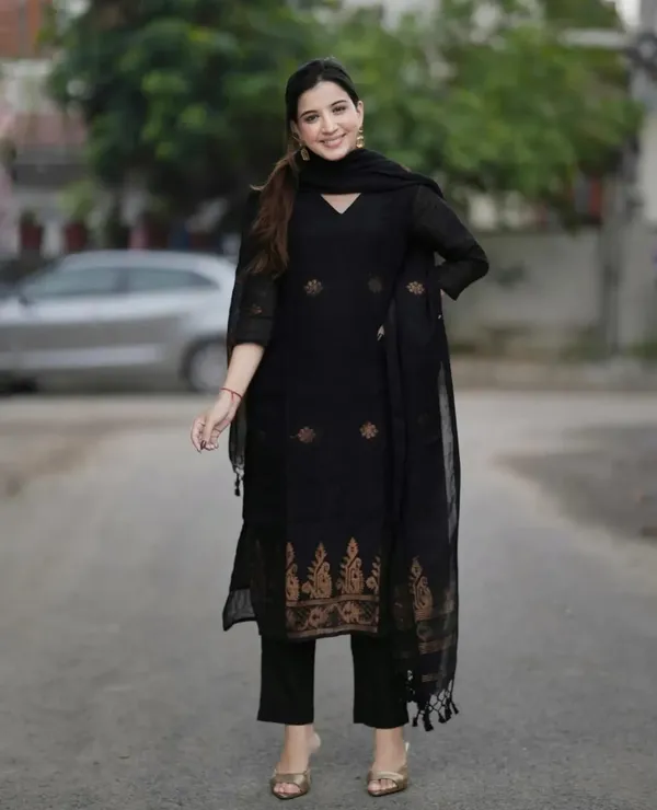 Black_Embroidered_Cotton_Kurta_Set_With_Dupatta_For_Women
