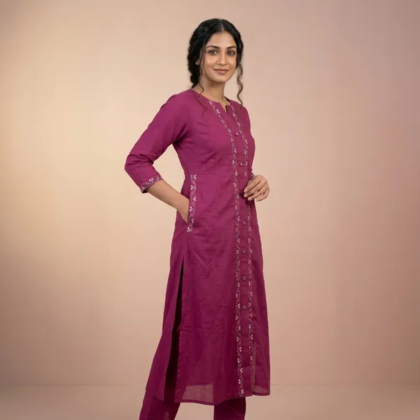 Magenta_Embroidered_A_Line_Kurta_Set_For_Women