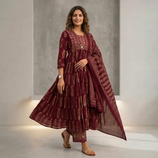 Maroon_Printed_Anarkali_Kurta_Set_With_Dupatta_For_Women