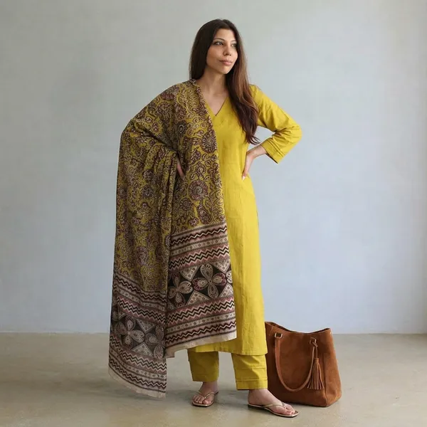 Yellow_Cotton_Kurta_Set_With_Printed_Dupatta_For_Women