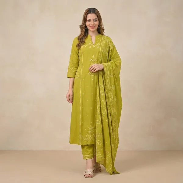 Olive_Green_Embroidered_Cotton_Kurta_Set_With_Dupatta_For_Women