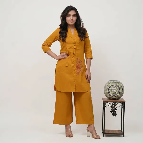 Mustard_Cotton_Straight_Kurta_With_Palazzo_Set_For_Women