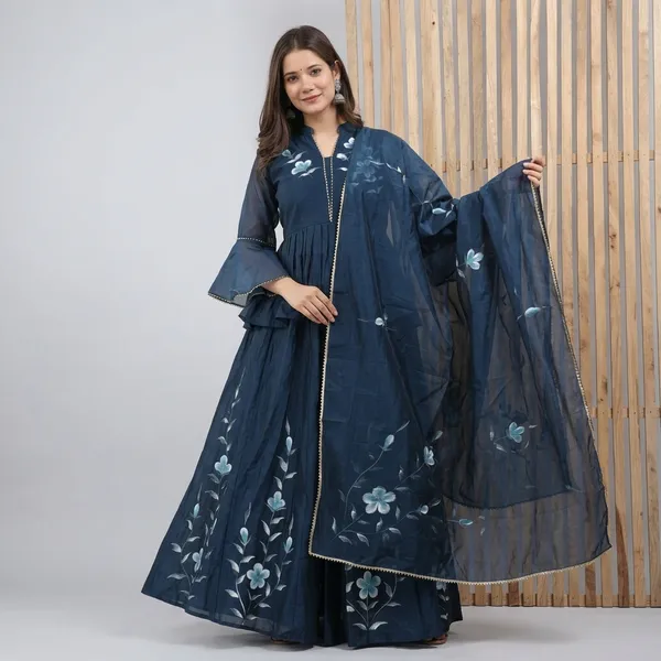 Navy_Blue_Floral_Print_Ethnic_Kurta_Set_With_Dupatta_For_Women