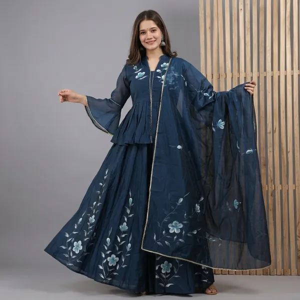 Navy_Blue_Floral_Print_Ethnic_Kurta_Set_With_Dupatta_For_Women