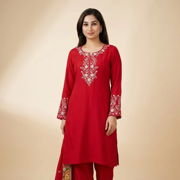 Red_Embroidered_Kurta_Set_For_Women