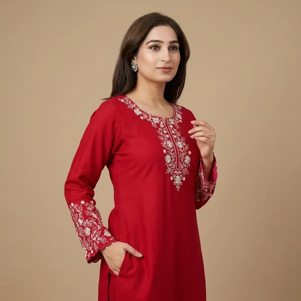 Red_Embroidered_Kurta_Set_For_Women