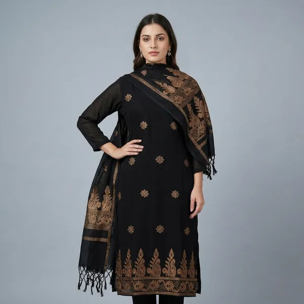 Black_Embroidered_Cotton_Kurta_Set_With_Dupatta_For_Women