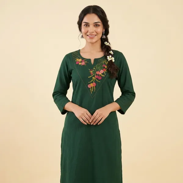 Green_Embroidered_Straight_Fit_Kurta_Set_For_Women