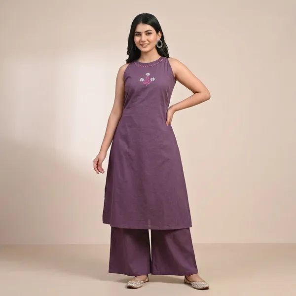 Purple_Cotton_Floral_Embroidered_Sleeveless_Kurta_Palazzo_Set_For_Women
