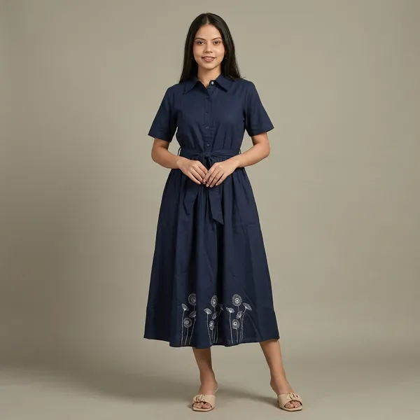 Navy_Blue_Cotton_Shirt_Dress_With_Waist_Tie_For_Women