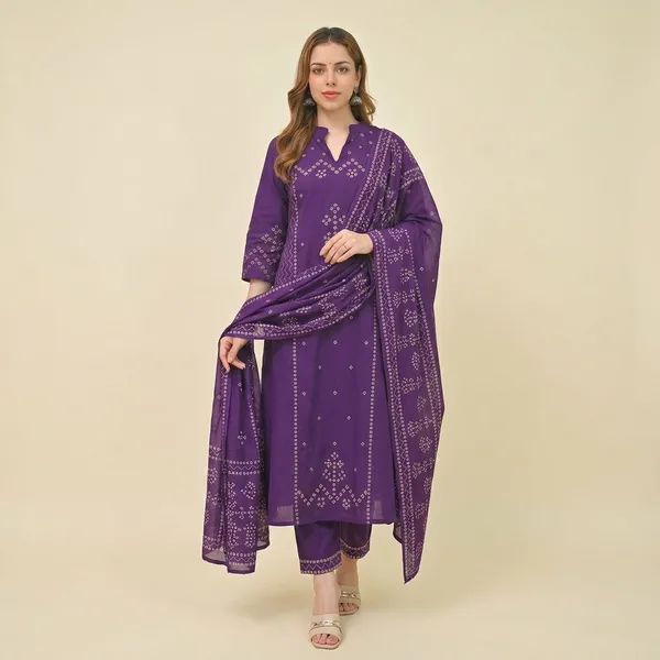 Purple_Bandhani_Print_Kurta_Set_With_Dupatta_For_Women