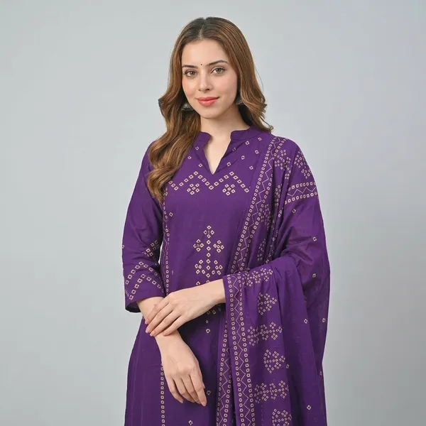 Purple_Bandhani_Print_Kurta_Set_With_Dupatta_For_Women
