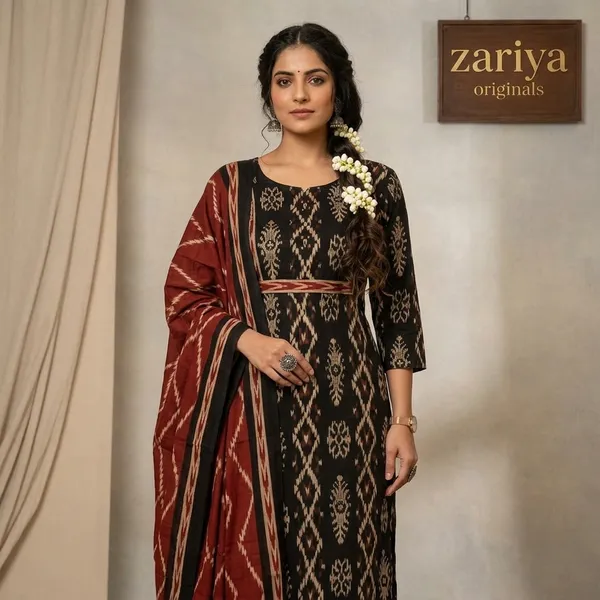 Black_Printed_Anarkali_Kurta_Set_With_Red_Dupatta_For_Women