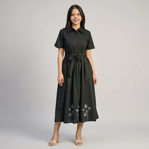 Black_Cotton_Collar_Neck_Midi_Dress_For_Women