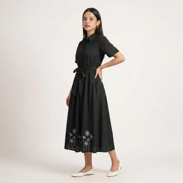 Black_Cotton_Collar_Neck_Midi_Dress_For_Women